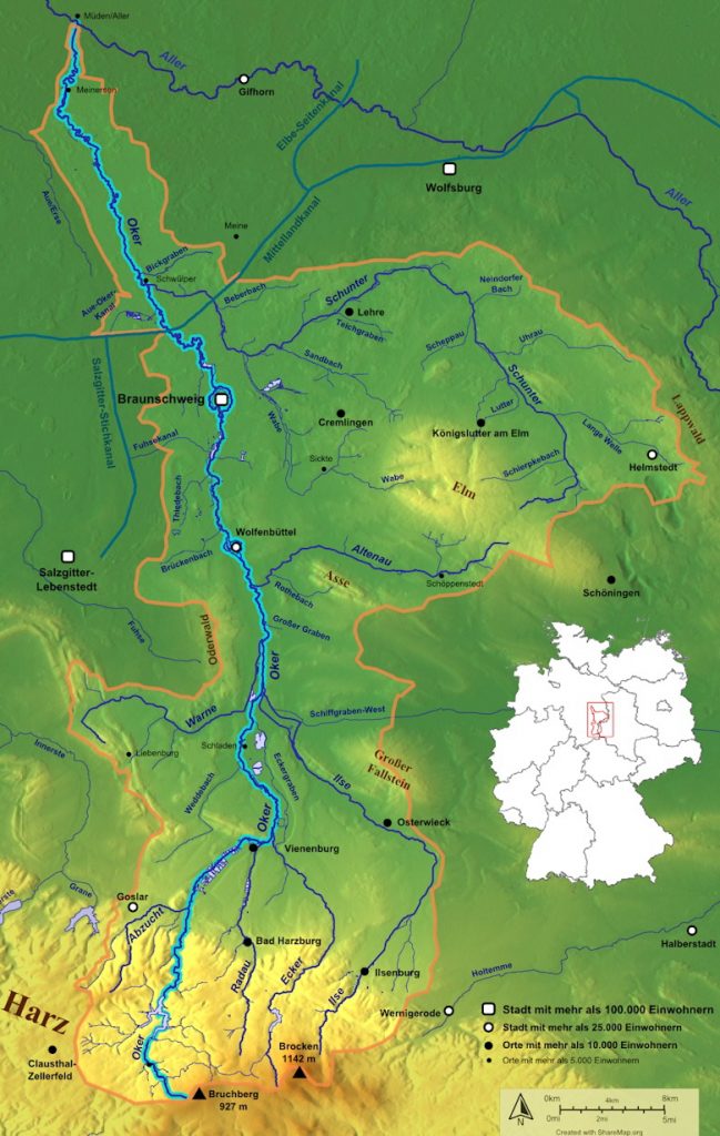 Einzugsgebiet der Oker - erstellt mit sharemap.org